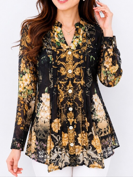 Soft Surroundings Tops - Soft Surroundings Sheer Floral Baroque Tunic Blouse Womens Size Small Boho New